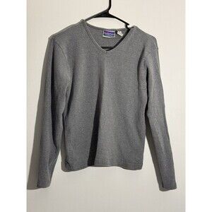 Vintage Womens North Crest 100% Cotton V-neck Sweater Sz L 14-16 Grey